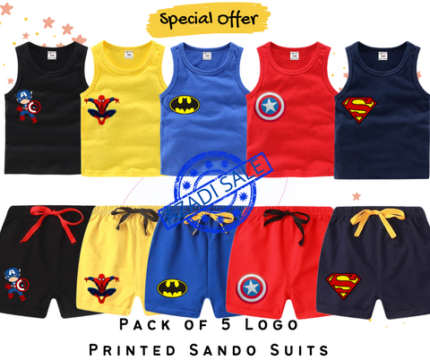 Pack of 5 Super Hero Logo Sando Suits for Kids