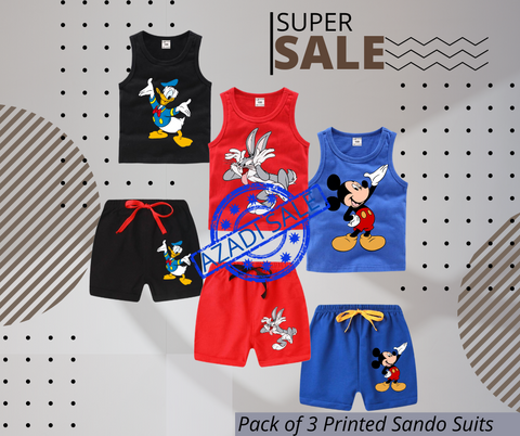 Pack of 3 Printed Sando Suits for Kids