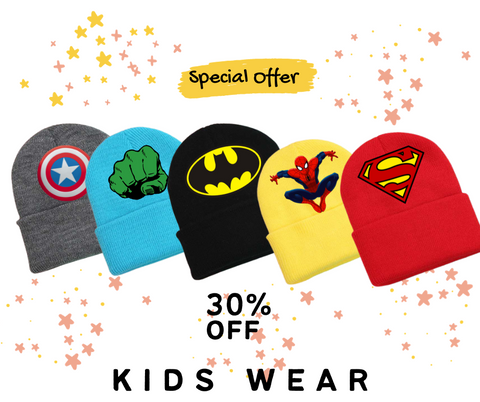 Pack of 5 Super Hero Printed Winter Caps for Kids