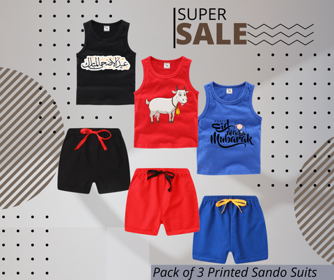 (Bakra Eid Special) Pack of 3 Printed Sando Suits for Kids