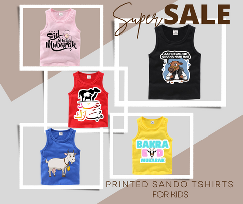 (Bakra Eid Special) Pack of 5 Printed Sando Tshirts for Kids