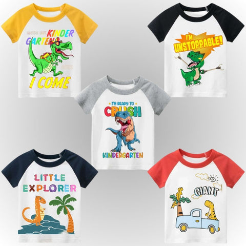 Pack of 5 Raglan Printed Half Sleeve Tshirts for Kids