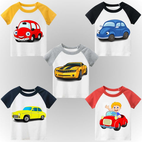 Pack of 5 Raglan Printed Half Sleeve Tshirts for Kids