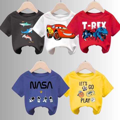 Pack of 5 Printed Half Sleeve Tshirts for Kids