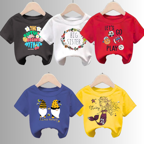 Pack of 5 Printed Half Sleeve Tshirts for Kids