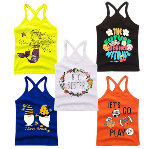 Pack of 5 Printed Tank Tops for Girls