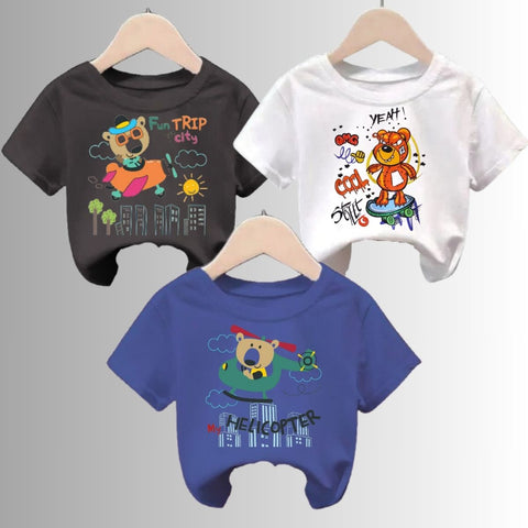 Pack of 3 Printed Half Sleeve Tshirts for Kids