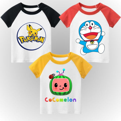 Pack of 3 Raglan Printed Half Sleeve Tshirts for Kids