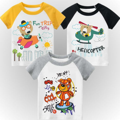 Pack of 3 Raglan Printed Half Sleeve Tshirts for Kids
