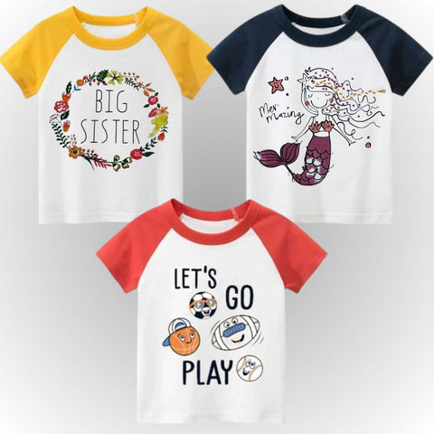 Pack of 3 Raglan Printed Half Sleeve Tshirts for Kids