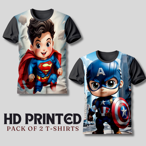 Pack of 2 HD Printed Half Sleeve Tshirts For Kids