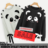 PACK OF 2 RIBBON EYELET PRINTED SWEAT SHIRT ( DEAL 2 ) ( WINTER CLEARANCE SALE )