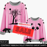 PACK OF 2 PINK CONTRAST RIBBON EYELET SWEAT SHIRT ( DEAL 1 )