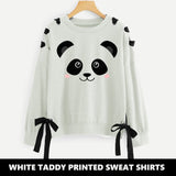 WHITE TEDDY RIBBON EYELET PRINTED SWEAT SHIRT