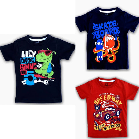 Pack of 3 Printed Half Sleeve Tshirts for Kids