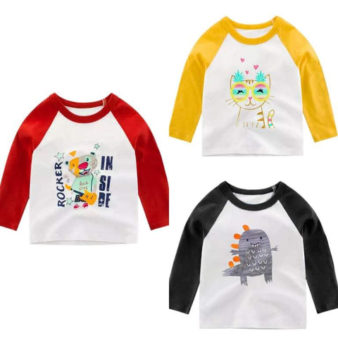 Pack of 3 Full Sleeve Raglan Printed Tshirts for Kids