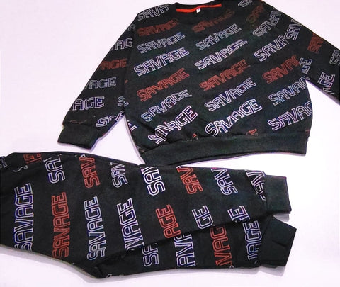 Black Savage Printed Track Suit for Kids