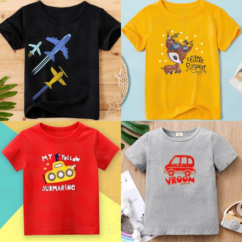 Pack of 4 Printed Half Sleeve Tshirts for Kids