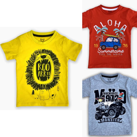 Pack of 3 Printed Half Sleeve Tshirts for Kids