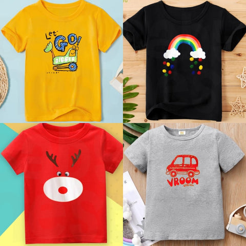 Pack of 4 Printed Half Sleeve Tshirts for Kids