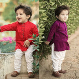 Pack of 2 Kids Kurta with 2 White Pajama