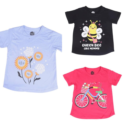 Pack of 3 Printed Half Sleeve Tshirts for Girls