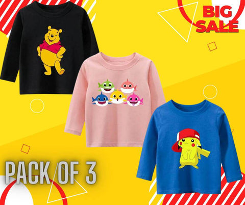 Pack of 3 Full Sleeves Printed Tshirts for Kids