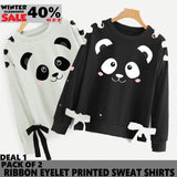 PACK OF 2 RIBBON EYELET PRINTED SWEAT SHIRT ( DEAL 2 ) ( WINTER CLEARANCE SALE )