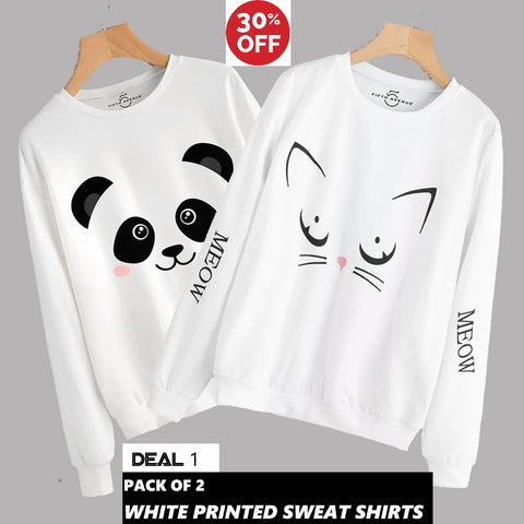 11-11 SALE: Pack of 2 White Printed Sweat Shirts Deal 1