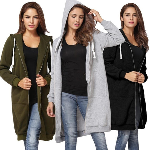 Long zipper Hooded Sweatshirt