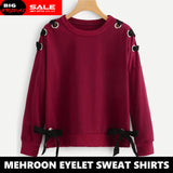 MAROON RIBBON EYELET SWEAT SHIRT