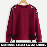 MAROON RIBBON EYELET SWEAT SHIRT