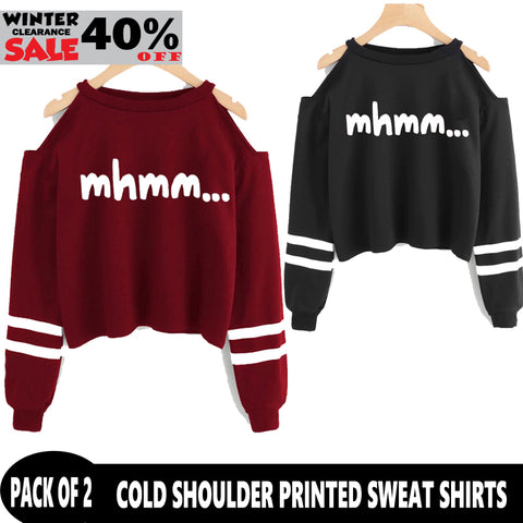 PACK OF 2 COLD SHOULDER PRINTED SWEAT SHIRTS ( WINTER CLEARANCE SALE )