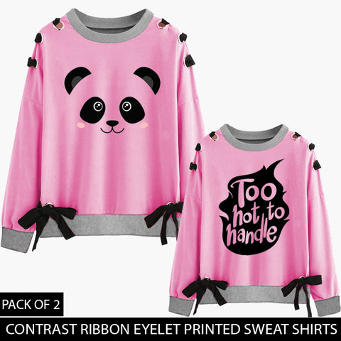 PACK OF 2 PINK CONTRAST RIBBON EYELET SWEAT SHIRT ( DEAL 5 )