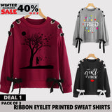 PACK OF 3 RIBBON EYELET PRINTED SWEAT SHIRTS ( WINTER CLEARANCE SALE )