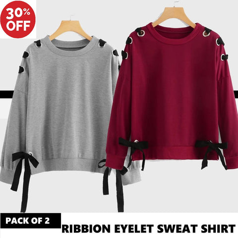 11-11 SALE: PACK OF 2 RIBBON EYELET SWEAT SHIRT ( DEAL 1 )