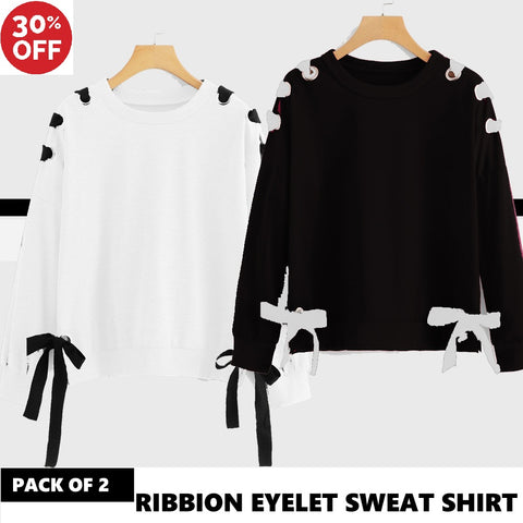 11-ELEVEN SALE: PACK OF 2 RIBBON EYELET SWEAT SHIRT ( DEAL 2 )