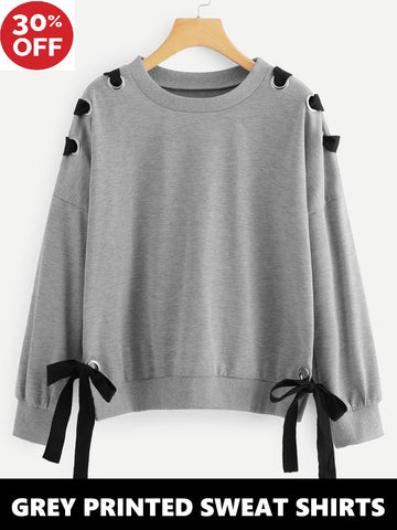 11-ELEVEN SALE: GREY RIBBON EYELET SWEAT SHIRT