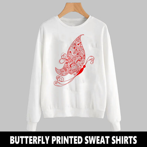 WHITE BUTTERFLY PRINTED SWEAT SHIRTS