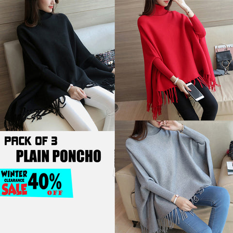 PACK OF 3 PLAIN PONCHO ( WINTER CLEARANCE SALE )