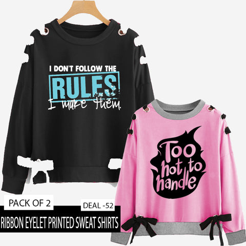 PACK OF 2 RIBBON EYELET PRINTED SWEAT SHIRT ( DEAL 52 )