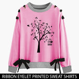 12-12 SALE : PINK RIBBON EYELET PRINTED SWEAT SHIRT