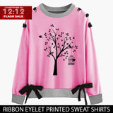 12-12 SALE : PINK RIBBON EYELET PRINTED SWEAT SHIRT