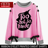 12-12 SALE : PINK RIBBON EYELET PRINTED SWEAT SHIRT