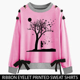 12-12 SALE : PINK RIBBON EYELET PRINTED SWEAT SHIRT