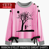 12-12 SALE : PINK RIBBON EYELET PRINTED SWEAT SHIRT