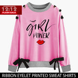 12-12 SALE : PINK RIBBON EYELET PRINTED SWEAT SHIRT
