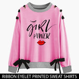 12-12 SALE : PINK RIBBON EYELET PRINTED SWEAT SHIRT