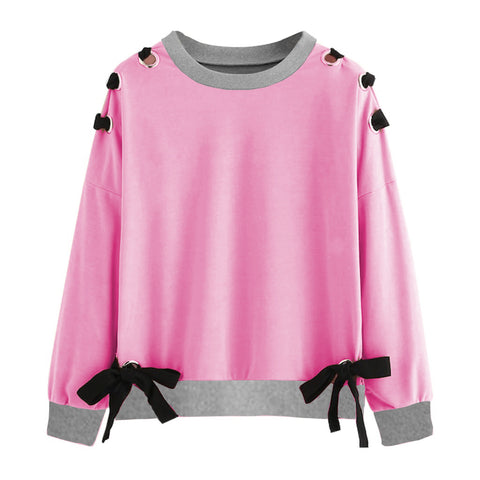 PINK RIBBON EYELET SWEAT SHIRT