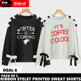 PACK OF 2 RIBBON EYELET PRINTED SWEAT SHIRT ( DEAL 6 )